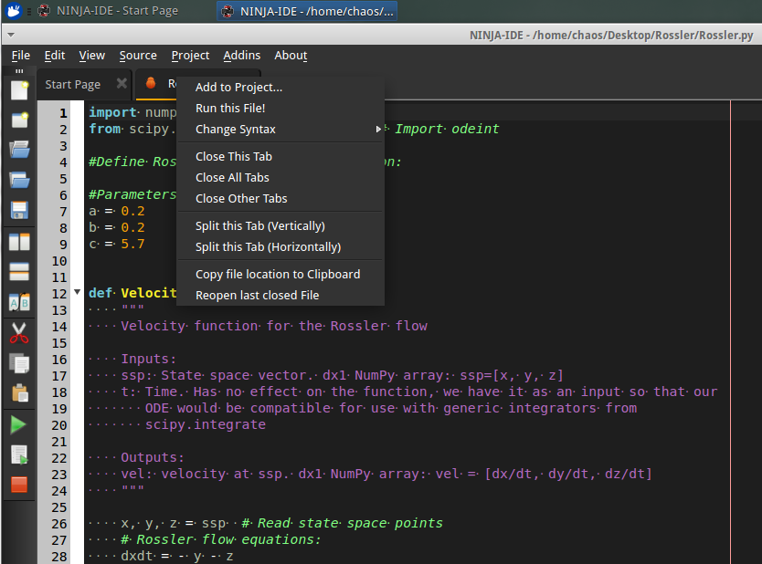 Running a Python script from Ninja IDE
